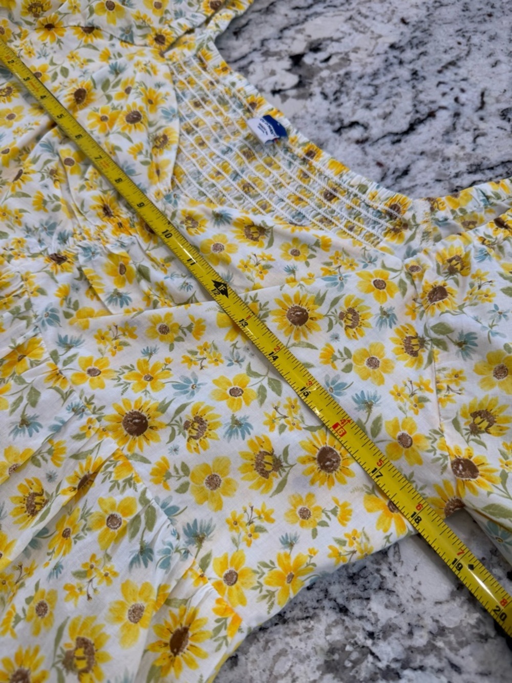Old Navy Sunflower Floral Smocked Peplum Top | Puff Sleeve Cottagecore Boho - Picture 8 of 10